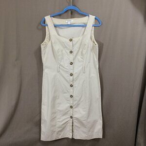 G.H Bass Dress Jumper Button Front 100% Cotton Sleeveless Beige Knee Size 10